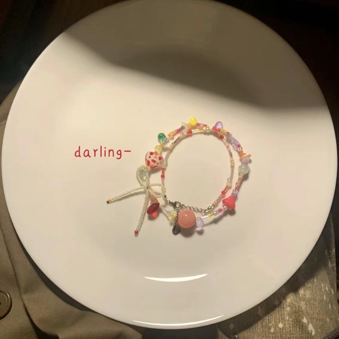 Wholesale Strawberry bubble summer dopamine bow red heart sweet colorful beaded necklace