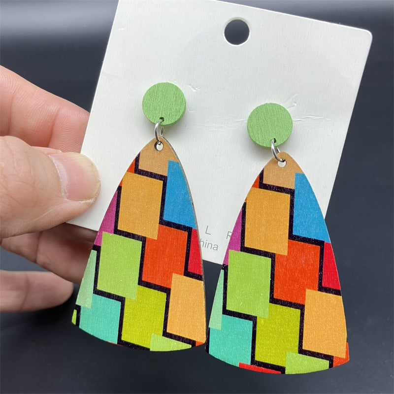 Wholesale Bohemian Colorful Striped Wooden Earrings ACC-ES-FX014