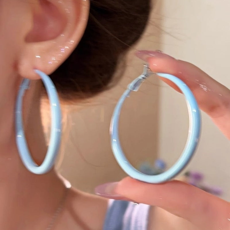 Wholesale Milky blue glaze hoop earrings