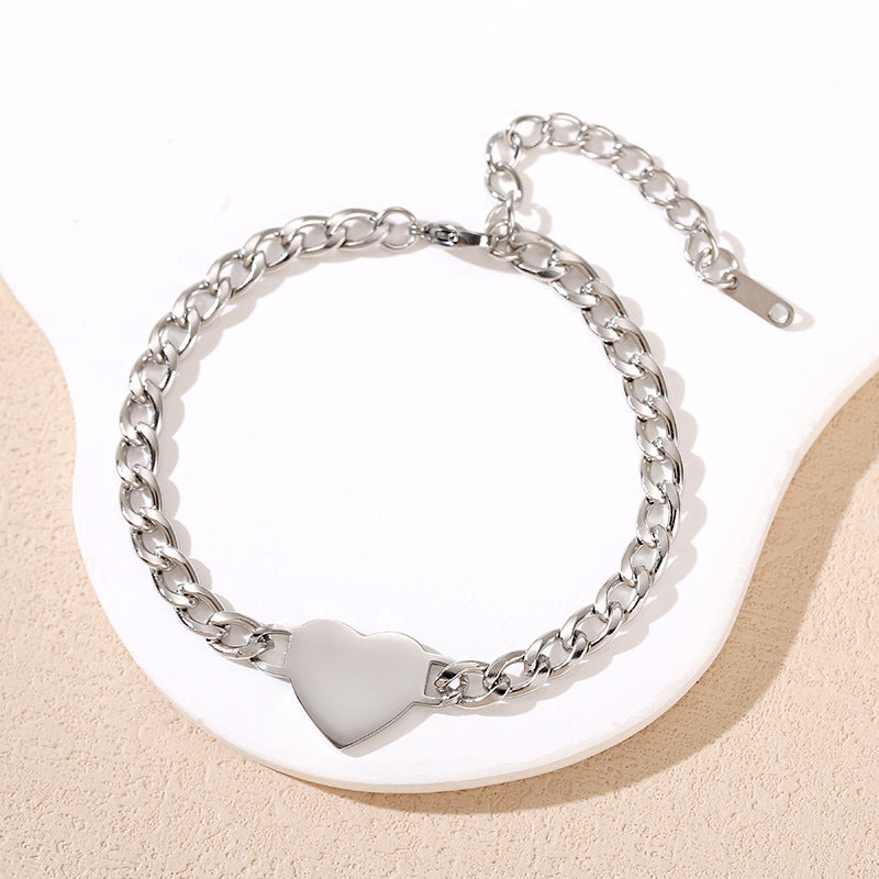 Wholesale Heart Shaped Cuban Chain Stainless Steel Bracelet Blank for Engraving Jewelry Accessory