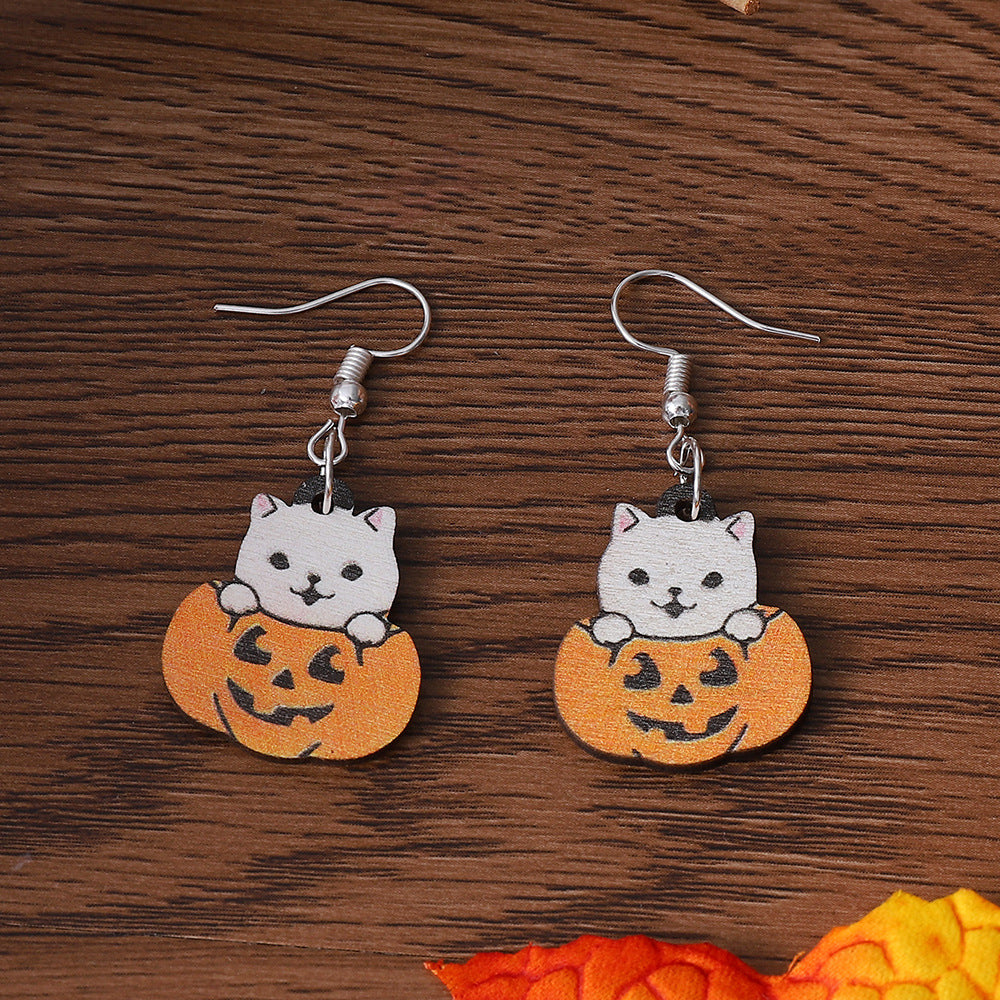 Wholesale   Cute Cat  Pumpkin Funny Pendant Halloween Earrings
