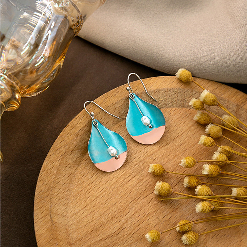 Wholesale pearl earrings  retro feather turquoise earrings