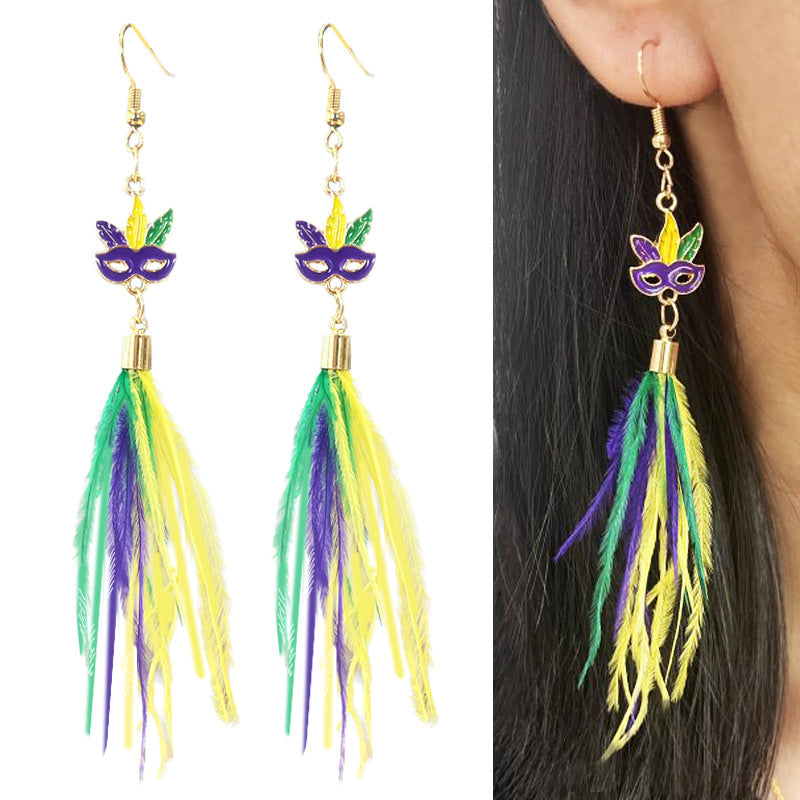 Wholesale 2 Pairs/pack Carnival Feather Metal Earrings ACC-ES-HY206