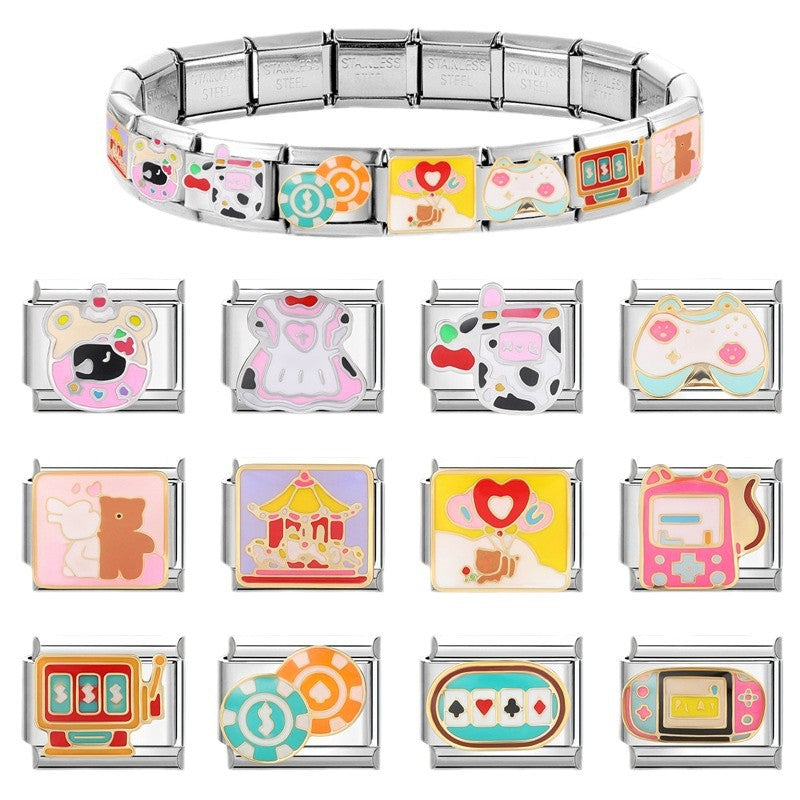 Wholesale Italian Beaded Bracelet 9mm DIY Splicing Removable Orange Game Series Titanium Steel Combinable Bracelet