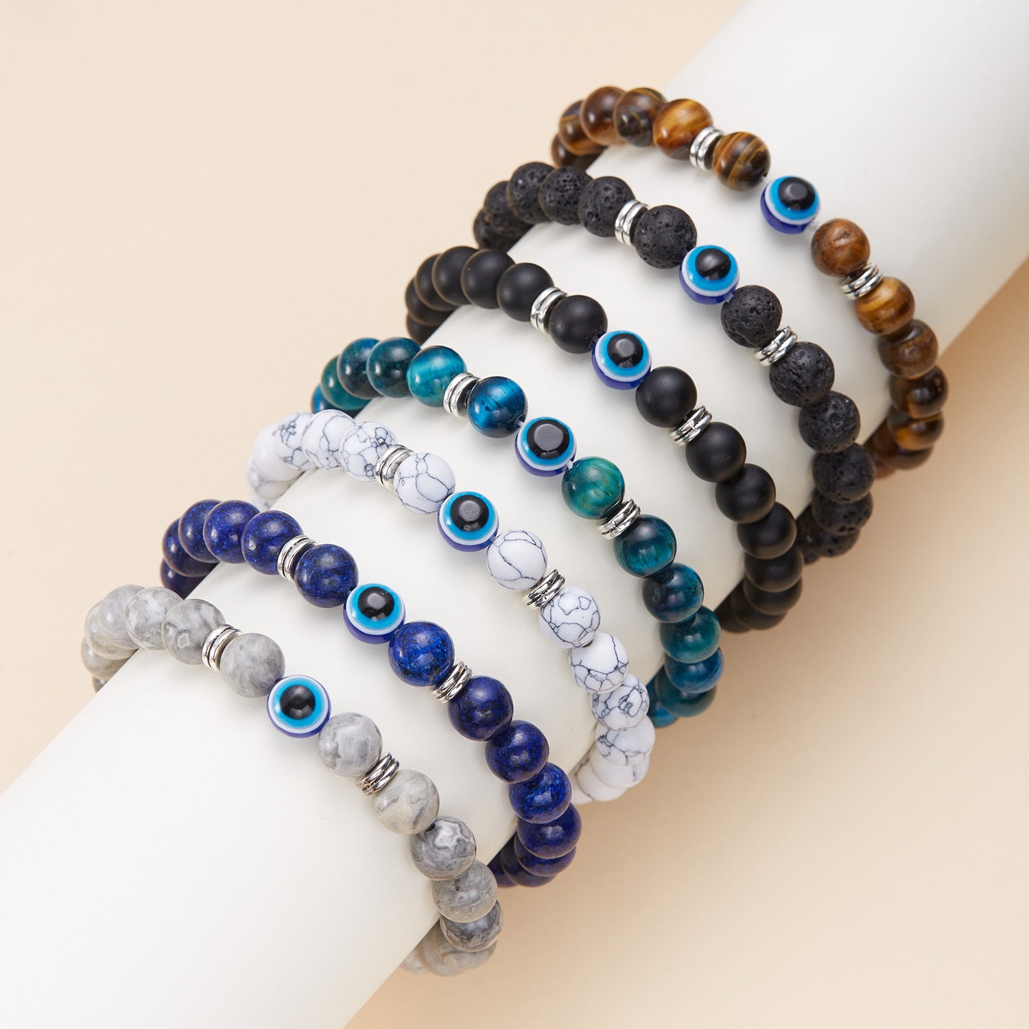 Bracciale con occhi del diavolo con perline da 8 mm, occhi azzurri all'ingrosso