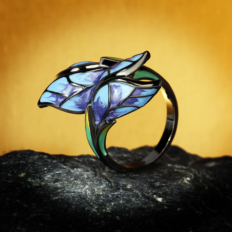 Wholesale cloisonne craft butterfly flower diamond ring