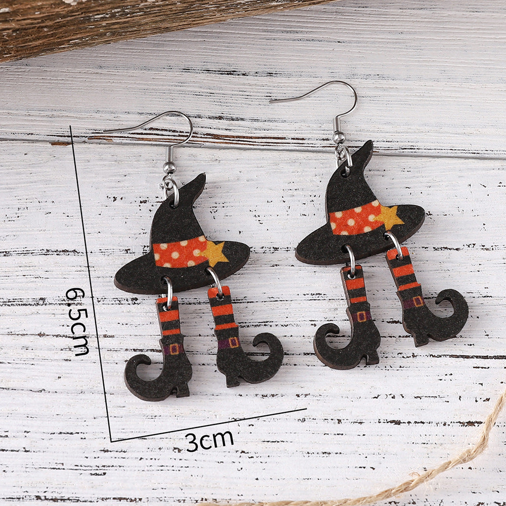 Wholesale Halloween Gothic Wind Witch Hat Boots Double Pendant Earrings
