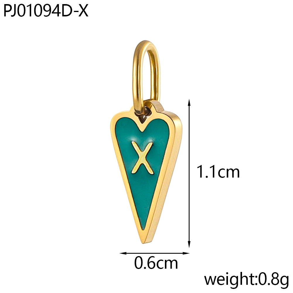 Wholesale Single-sided oil-dropping heart 26 English letters stainless pendant