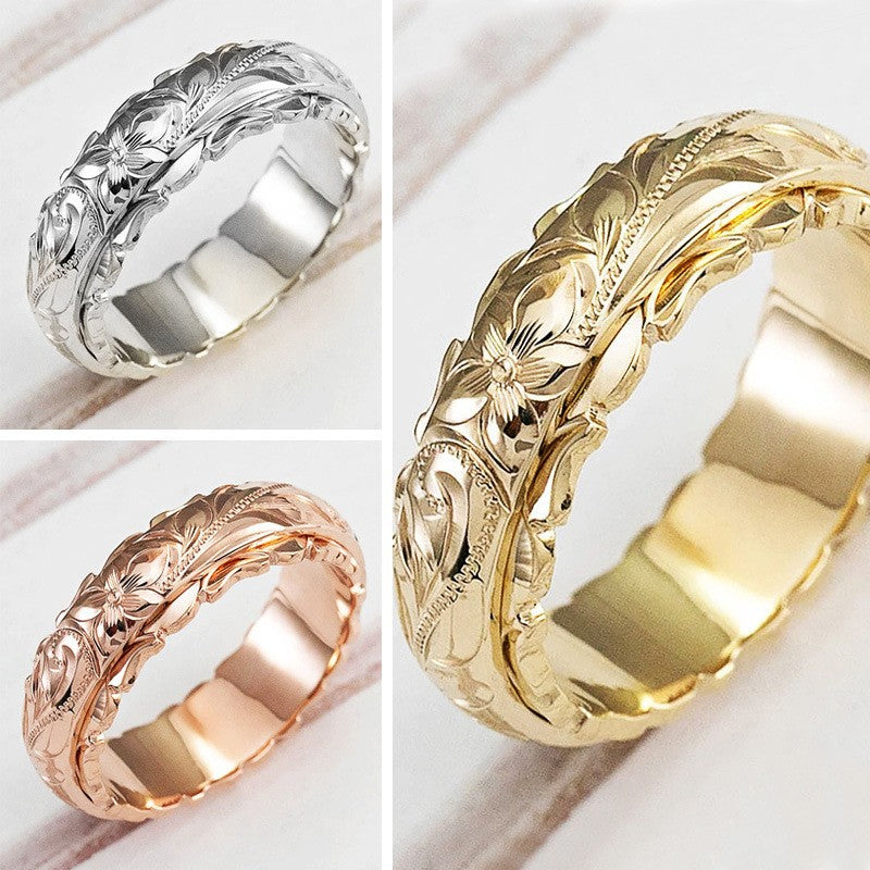 Wholesale Carved Flower Ring for Women Gold Alloy Jewelry Accessory Wedding Anniversary Gift Boutique Resale