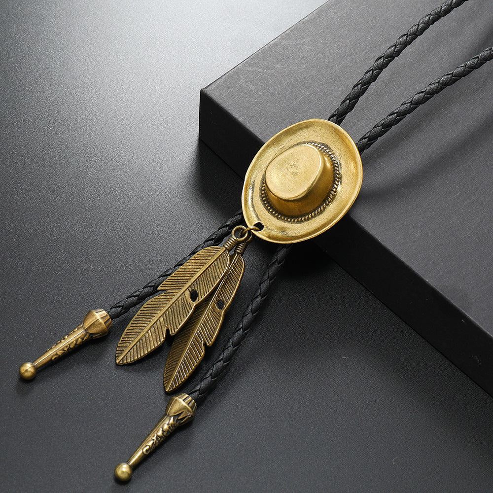 Wholesale  Western cowboy hat feather alloy necklace