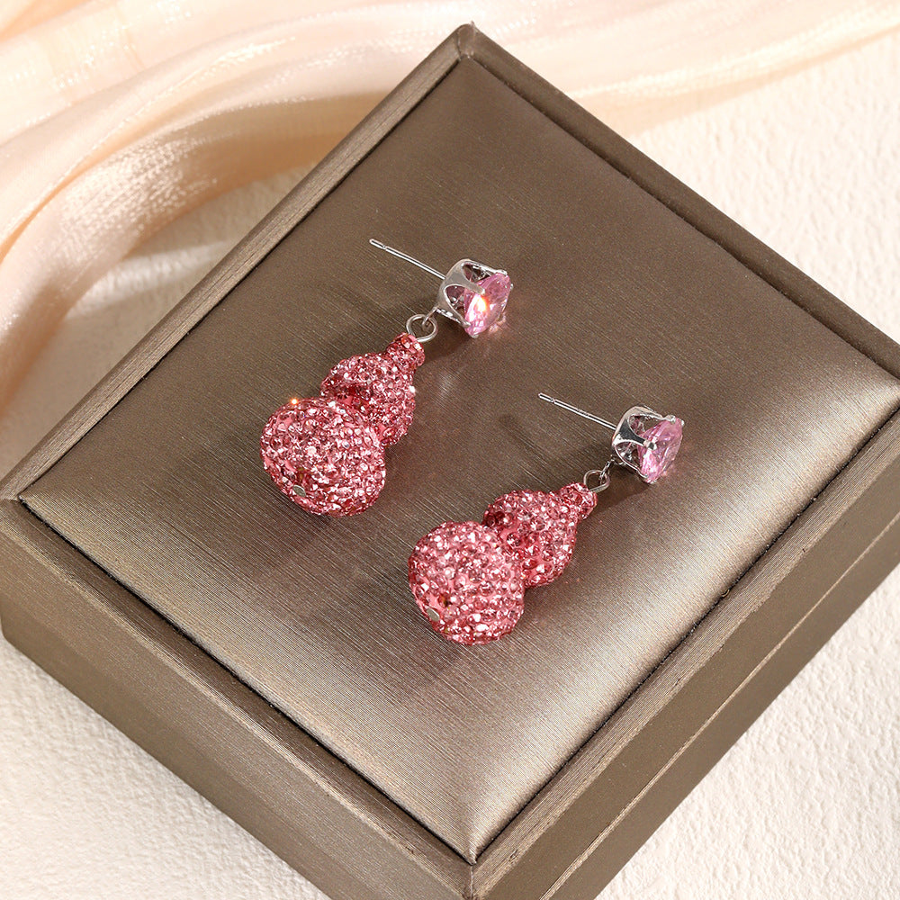 Wholesale Light luxury high-end earrings cute pink diamond gourd earrings