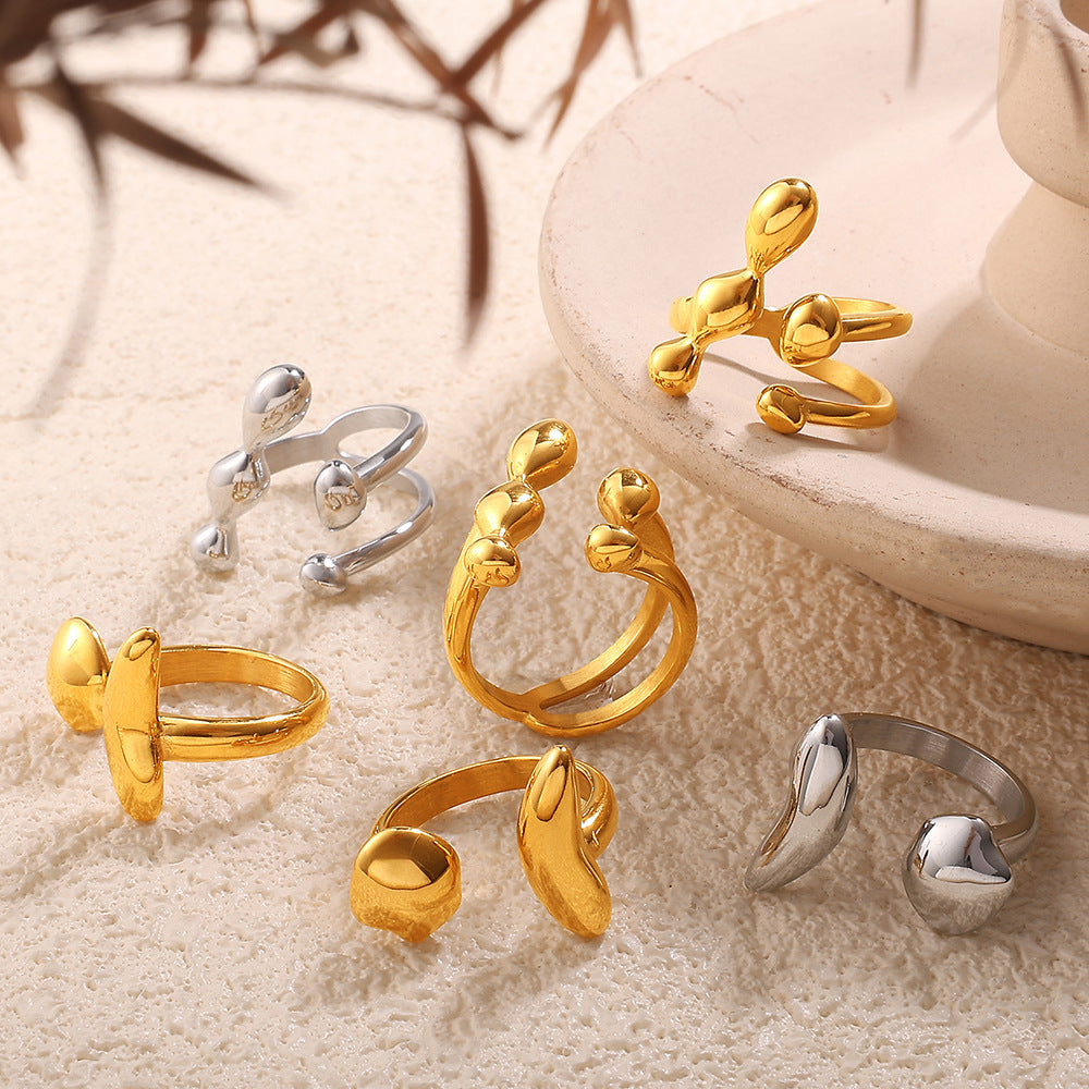 Wholesale  Couple' s Simple Plain Glossy Open Ring Stainless Steel 18K Gold-Plated Versatile Ring