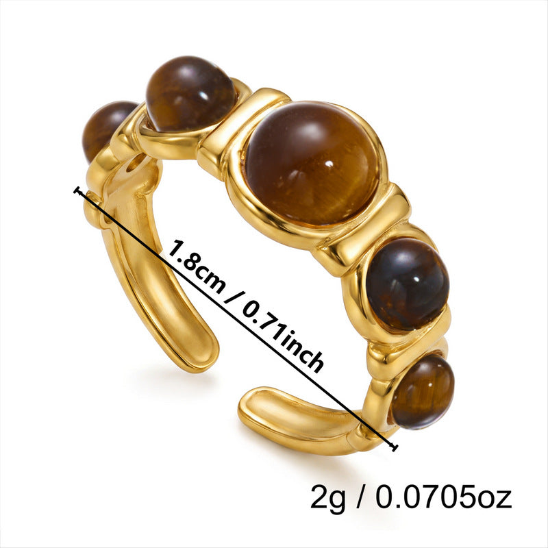 Wholesale Vintage Texture Tiger Eye Stainless Steel Multi-Layer Stacked Ring Jewelry Accessory