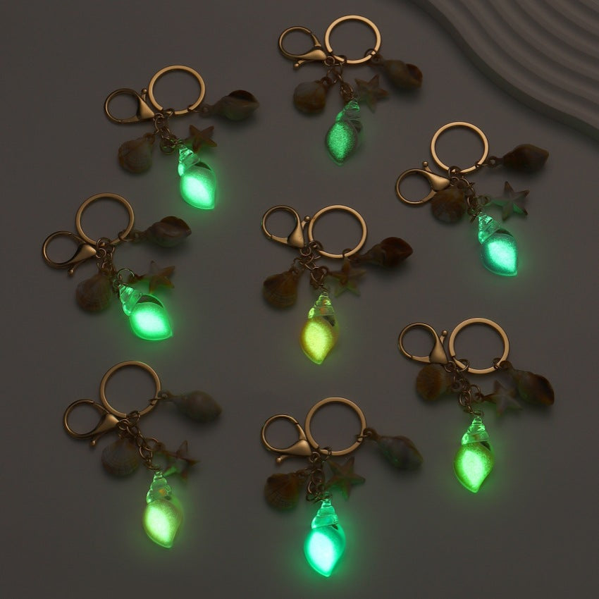 Wholesale Luminous Resin Starfish Crystal Conch Keychain Pendant for Women Car Bag Decoration - Boutique Resale