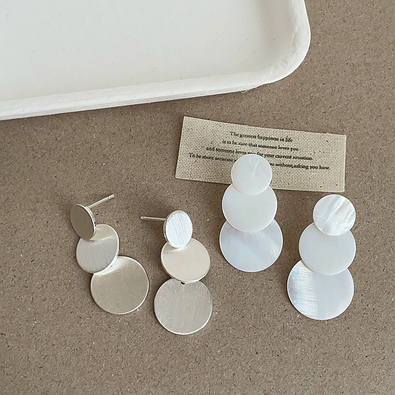 Wholesale Three Layer Brushed Disc Shell Earrings Trendy Jewelry Accessory Gift for Women