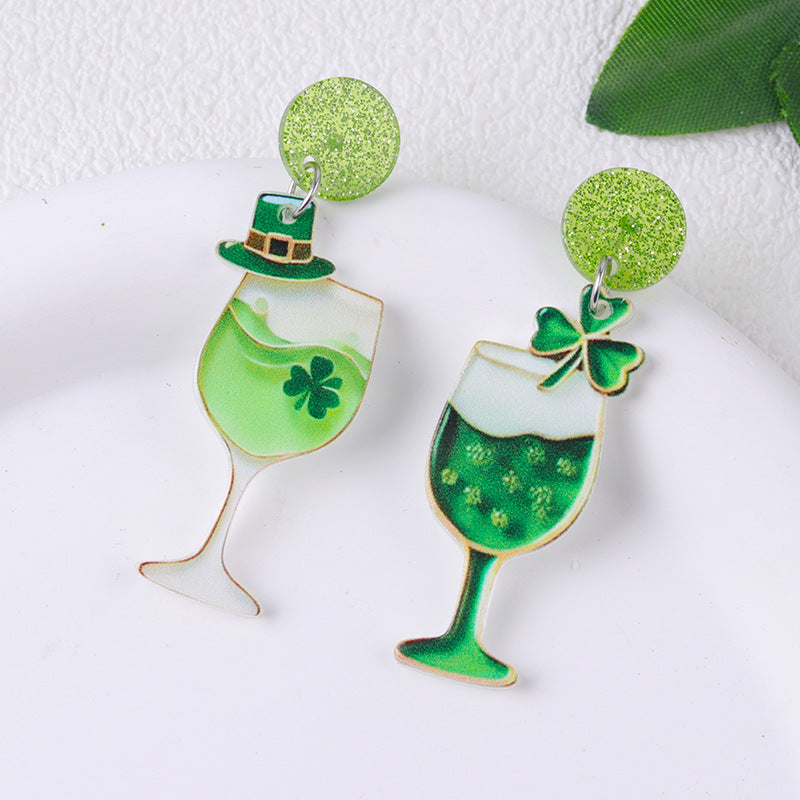 Wholesale Acrylic creative St.  Patrick' s Day beer earrings
