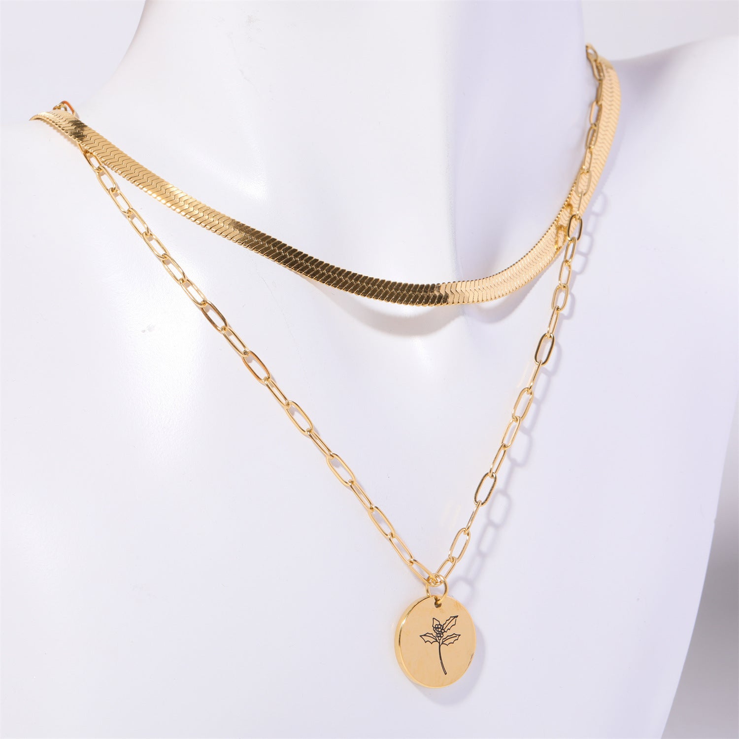 Wholesale Titanium steel 18K gold plated  double-layer December flower necklace