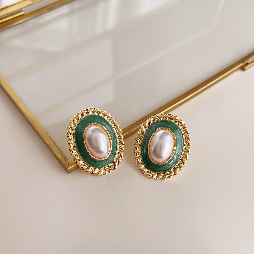 Wholesale vintage oil-dropped medieval style Pearl Earrings