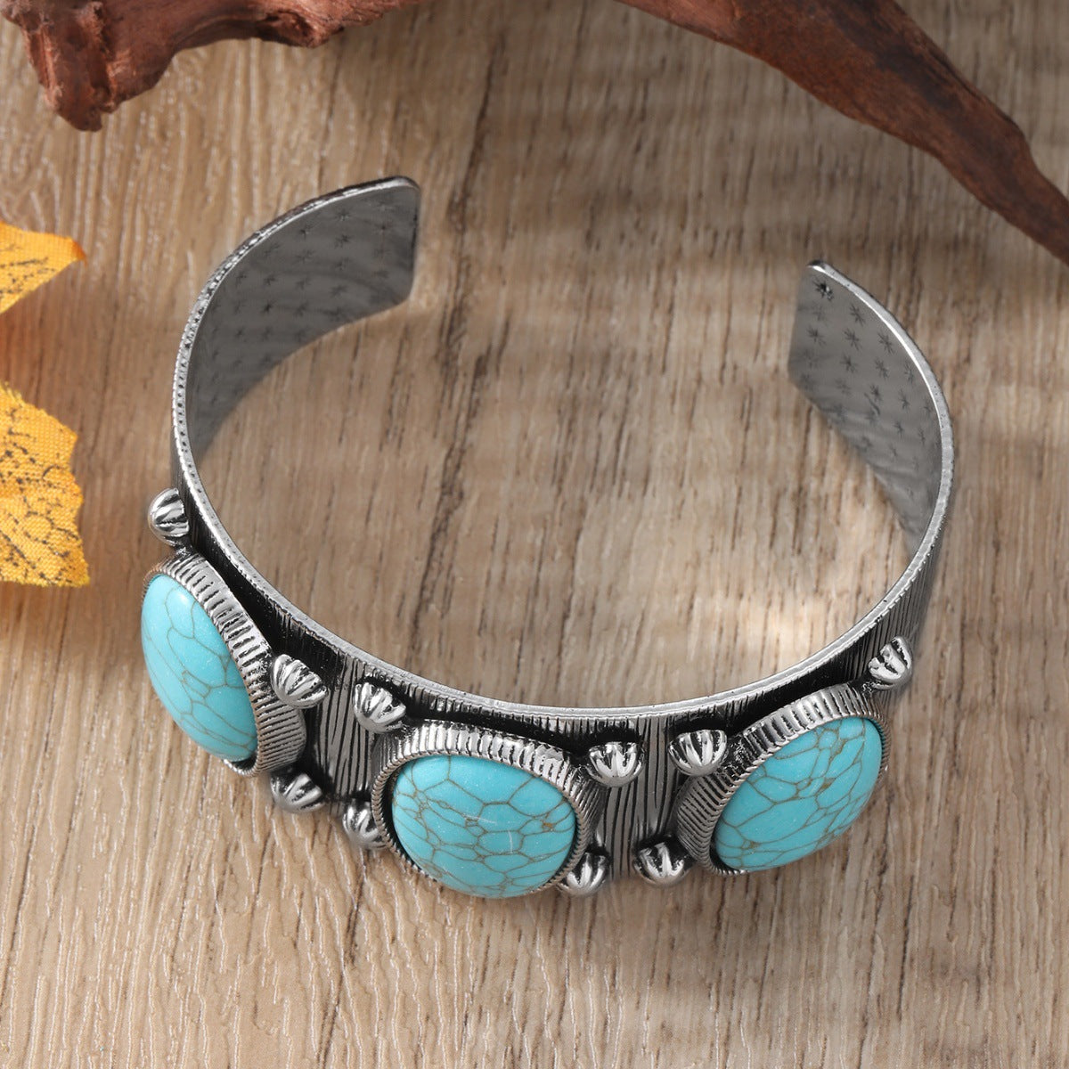 Wholesale Boho Style Inlaid Turquoise Open Bracelet ACC-BT-JunJie003