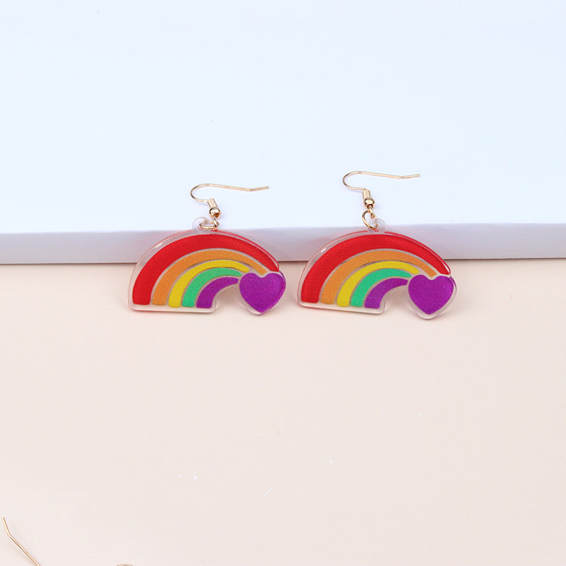 Wholesale Rainbow LGBT Pride Month Heart Shape Rainbow Dragonfly Acrylic Earrings ACC-ES-DA014