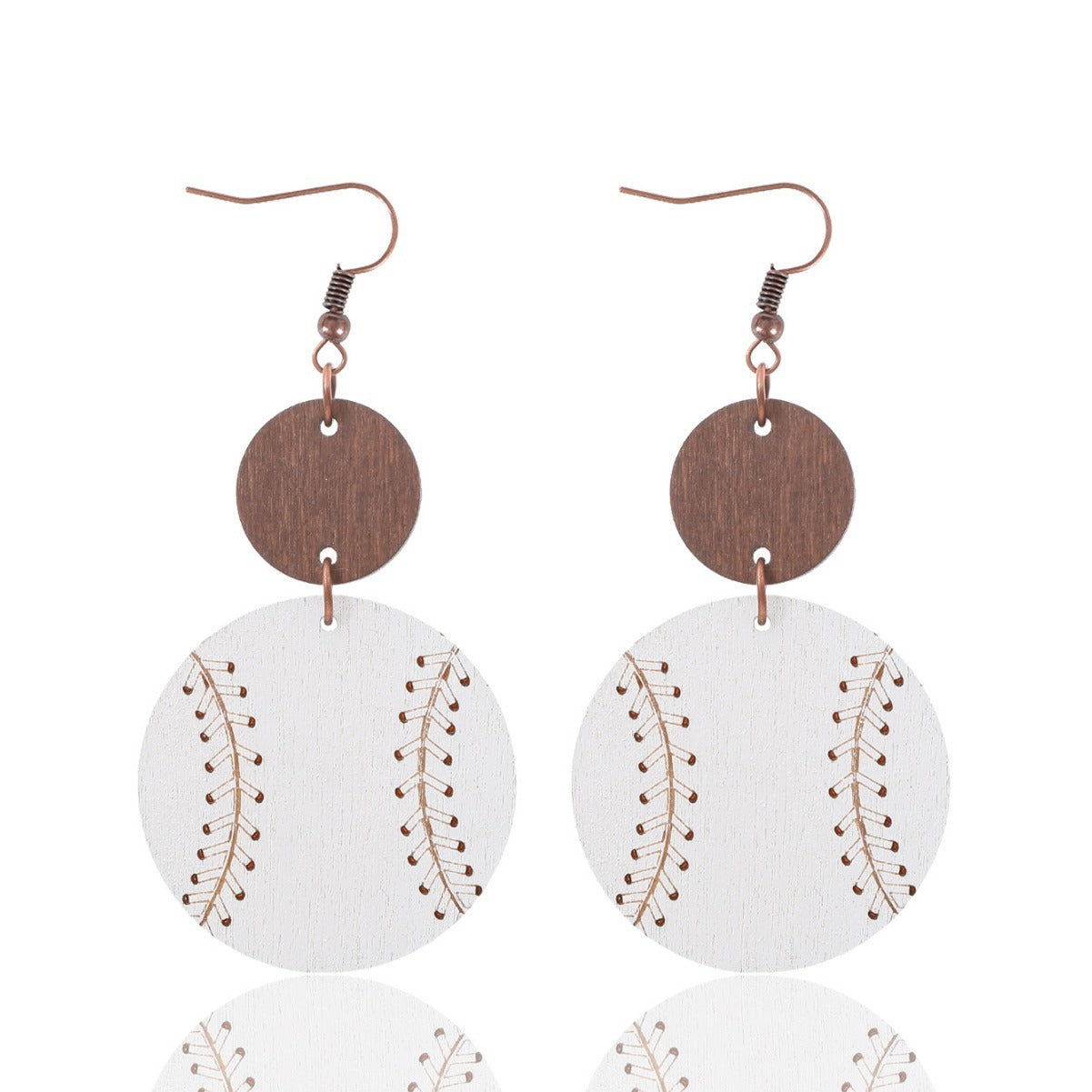 Wholesale Trendy Wooden Baseball Pattern Earrings for Women Geometric Sphere Design Boutique Resale Jewelry Accessory