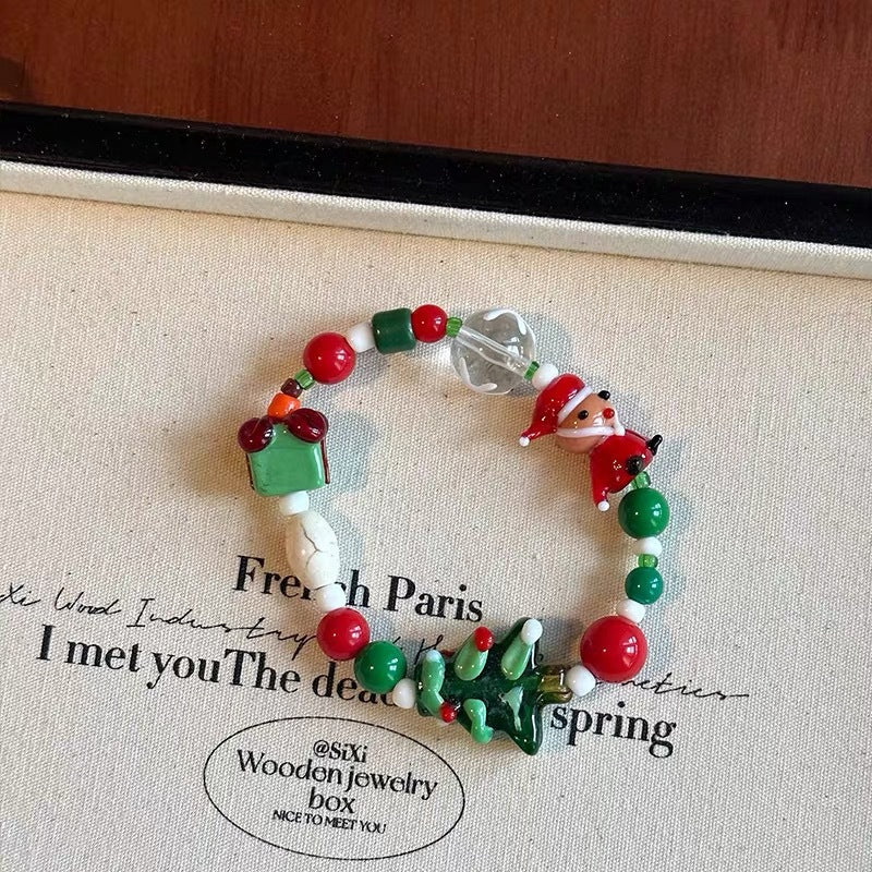 Wholesale Dopamine Christmas color beaded gingerbread man bracelet necklace ring