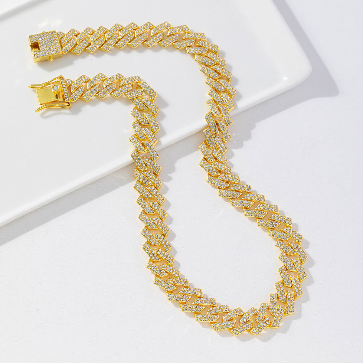 Wholesale Hip-hop Style Alloy Full Diamond Diamond Cuban Chain Men's Necklace ACC-NE-MeiWeite001