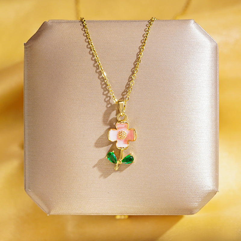 Wholesale Titanium Steel Necklace Zircon Pendant Clavicle Necklaces Choker Necklace ACC-NE-Qingyan006