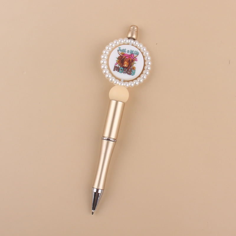 Wholesale Creative pearl ring cartoon round printing beaded pen