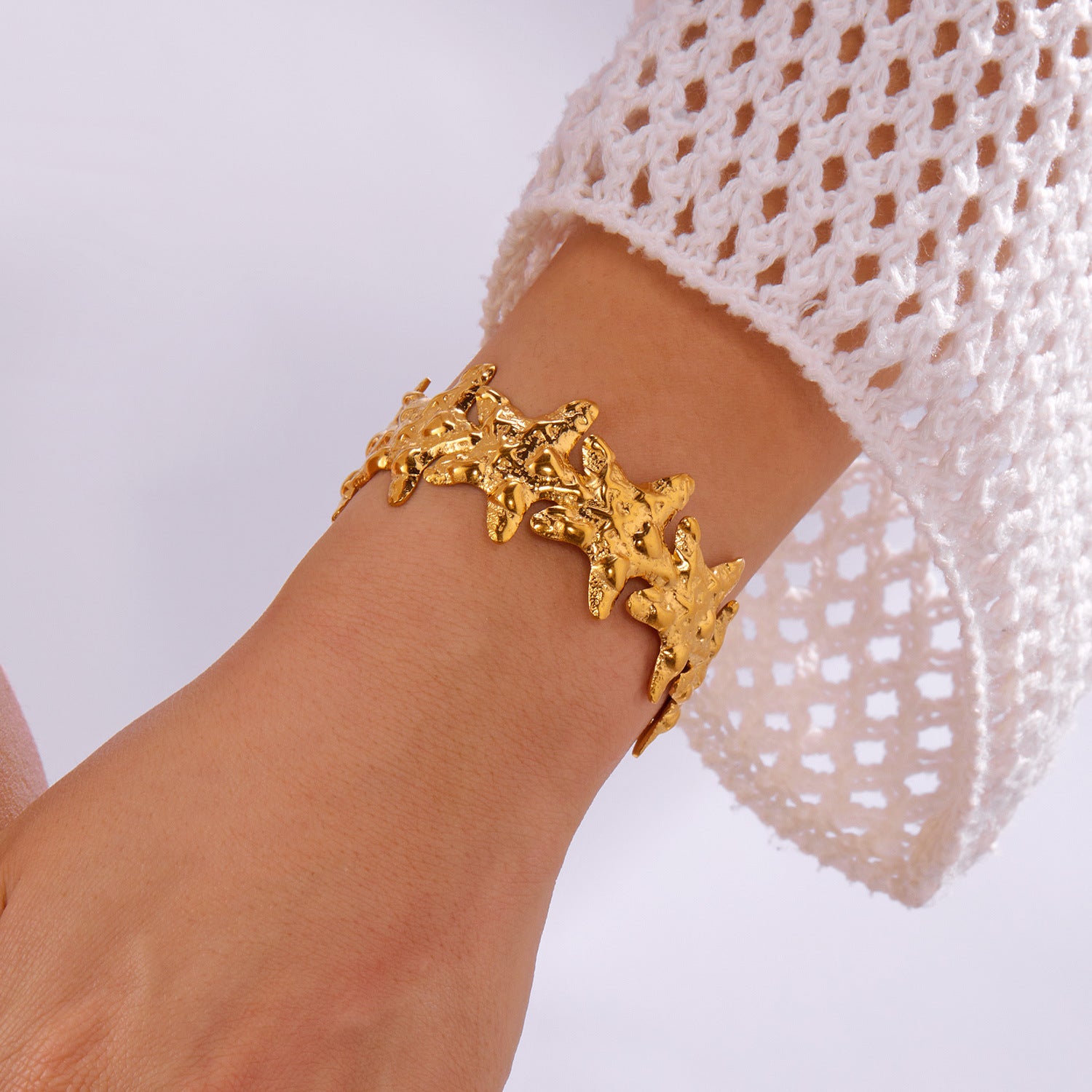 Wholesale Stainless steel  Irregular Leaf Wide Opening Bracelet