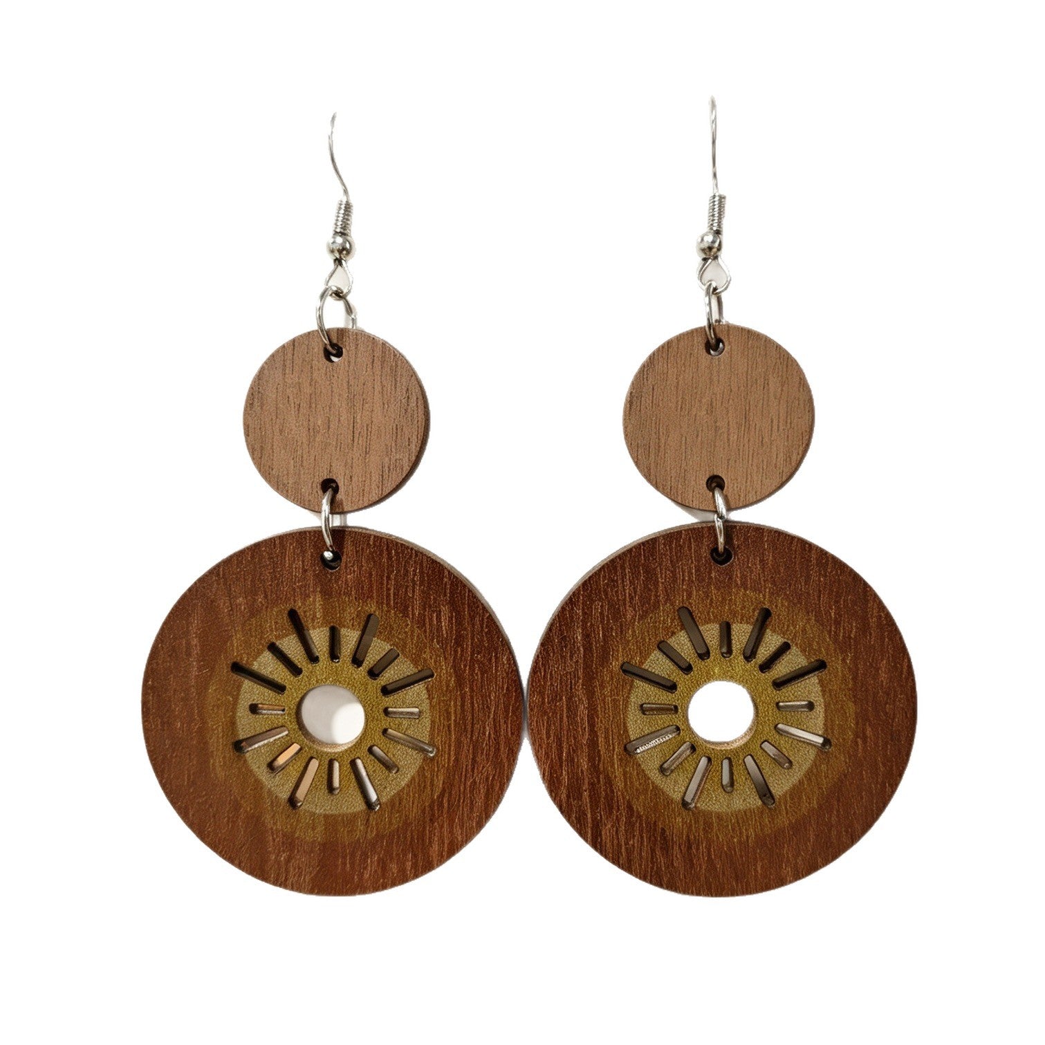 Wholesale Vintage Wooden Sun Earrings Bohemian Double Circle Design Fashion Accessory For Resale