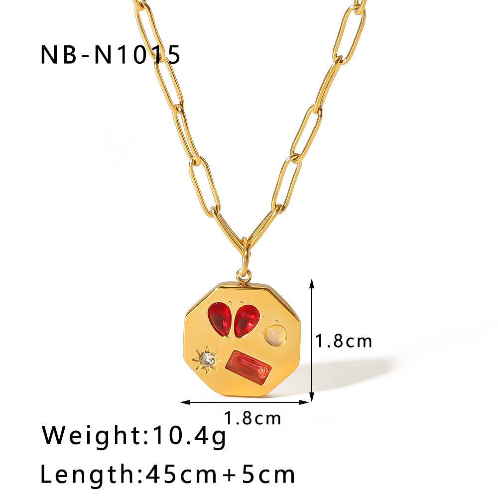 Wholesale colorful geometric zircon pendant stainless steel plated 18K gold necklace
