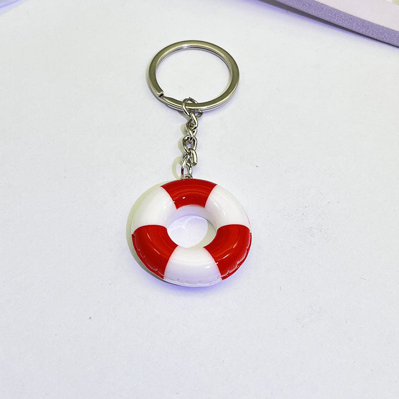 Wholesale Trendy Donut Swim Ring Resin Keychain Pendant Blue White Vacation Style Bag Charm Car Key Accessory