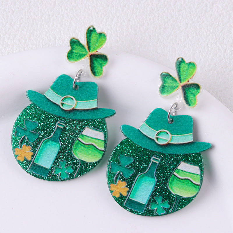 Wholesale Acrylic creative St.  Patrick' s Day beer earrings
