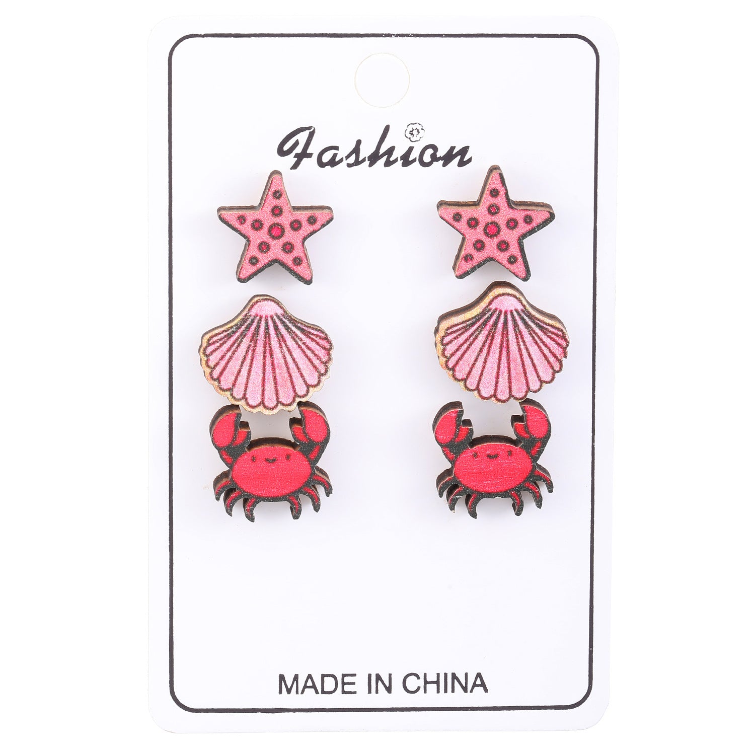 Wholesale Ocean Style Animal Earrings Crab Starfish Turtle Print Wooden Earrings ACC-ES-ChengJing002