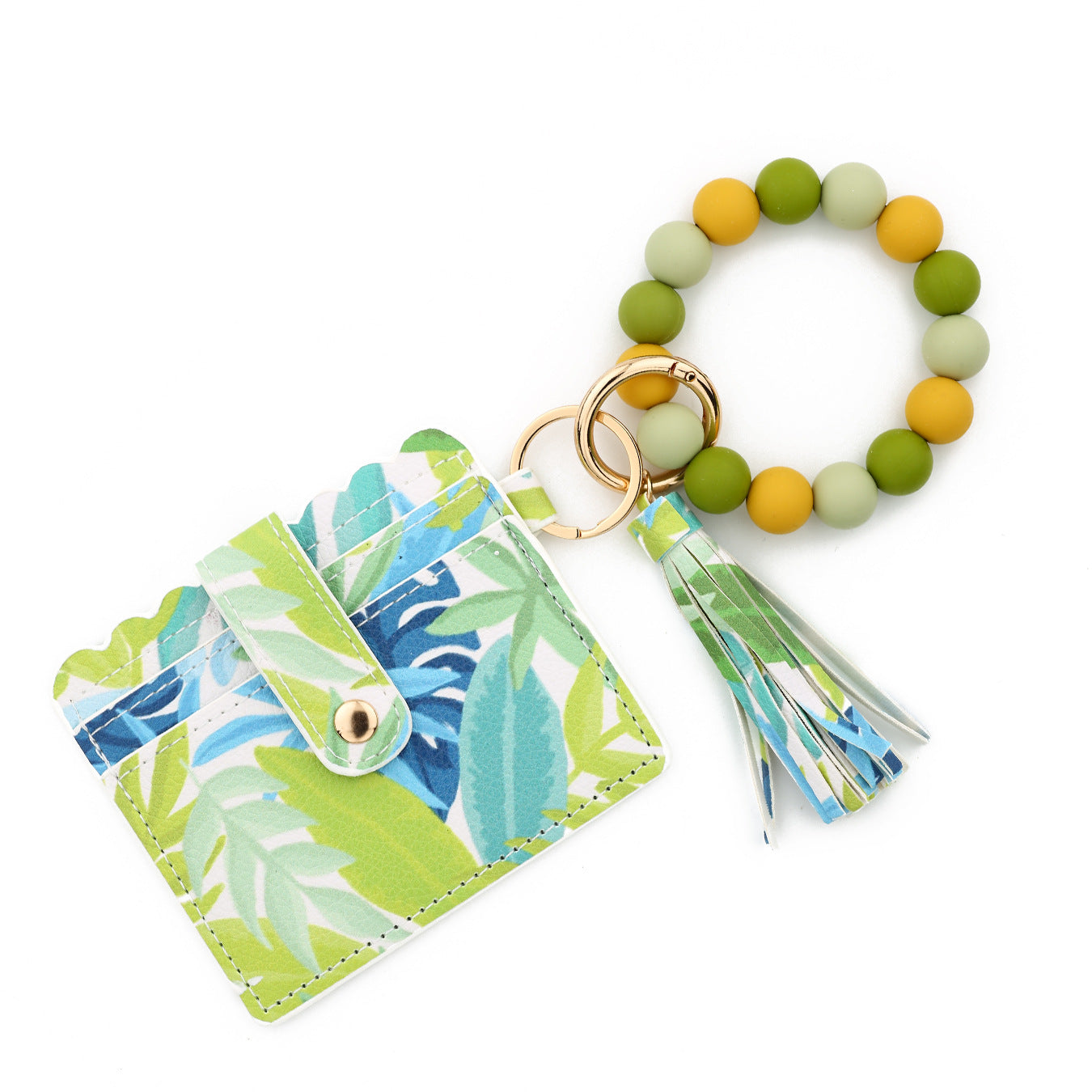 Wholesale  silicone bead bracelet printed card holder Wristlet Keychain