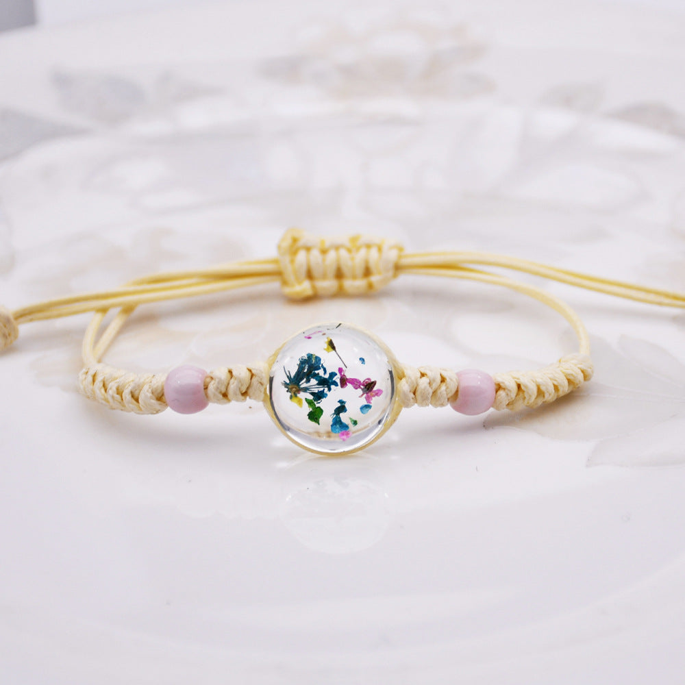 Wholesale Women' s Handmade Dried Flower Bracelet with Glass Ball Charm,  Red,  Boutique Resale Gift for Everyday Wear