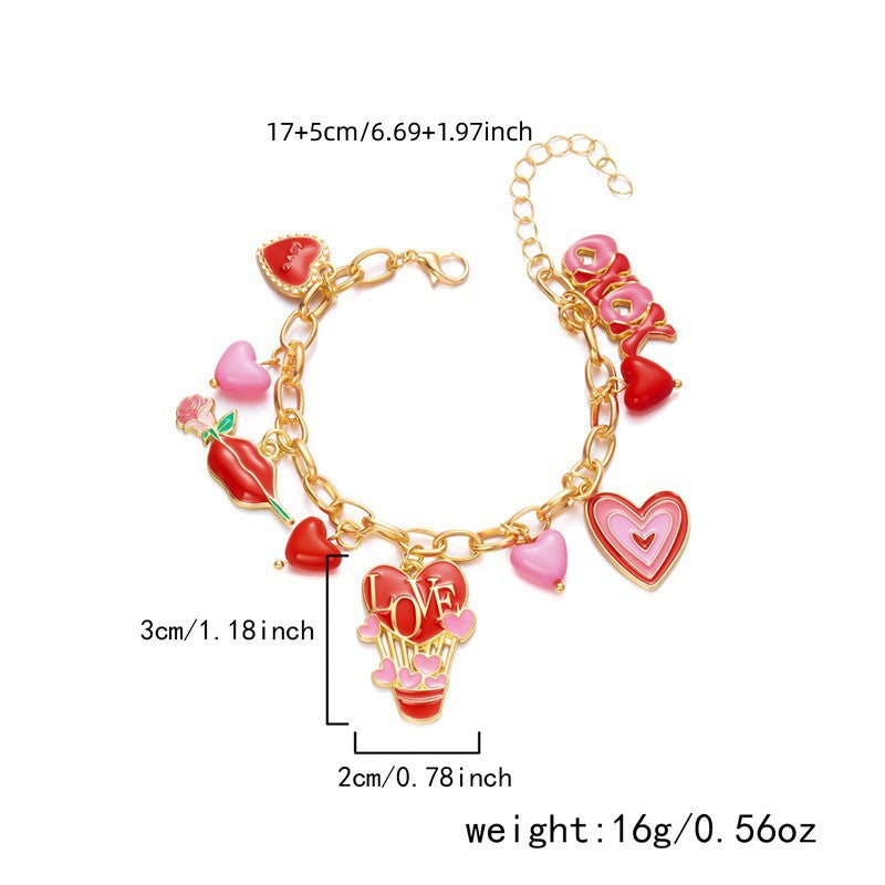 Wholesale Valentine' s Day Cute Quirky  Heart Multi-Pendant Bracelet