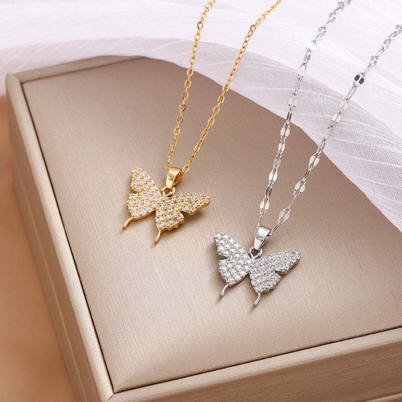 Wholesale Black and White Double-sided Four-leaf Clover Stainless Steel Necklace Light Luxury Necklaces ACC-NE-Nayin003