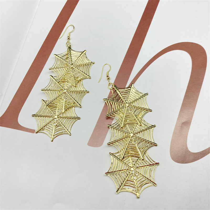 Wholesale Retro Exaggerated 8-sided Spider Web Earrings Statemente Earrings ACC-ES-FX049