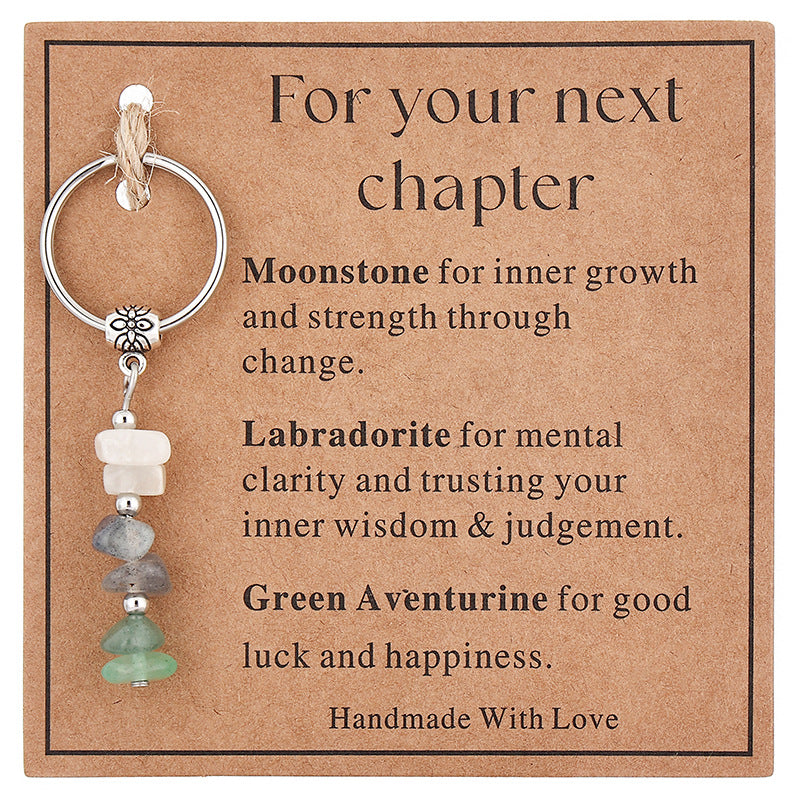 Wholesale  Stone Beaded Keychain Citrine Moonstone Gravel Combination Stainless Steel Bead Key Chain