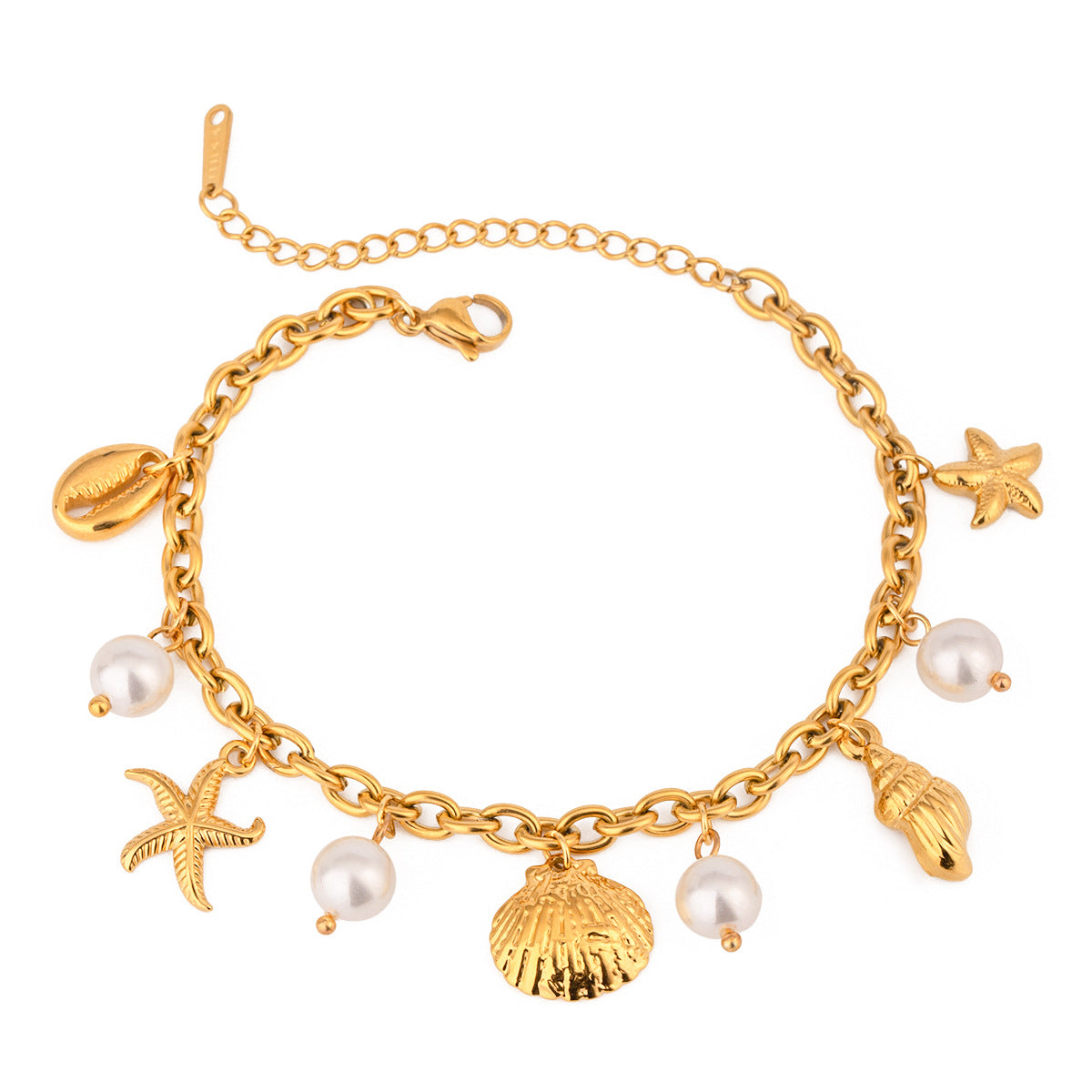Wholesale  stainless steel 18K gold  pearl starfish bracelet
