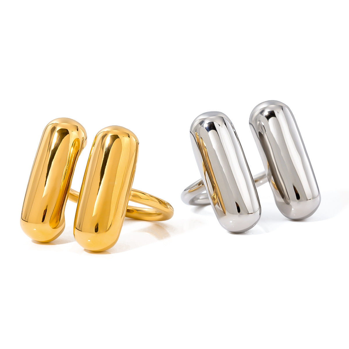 Wholesale  stainless steel plated 18k gold l double spell capsule shaped opening ring