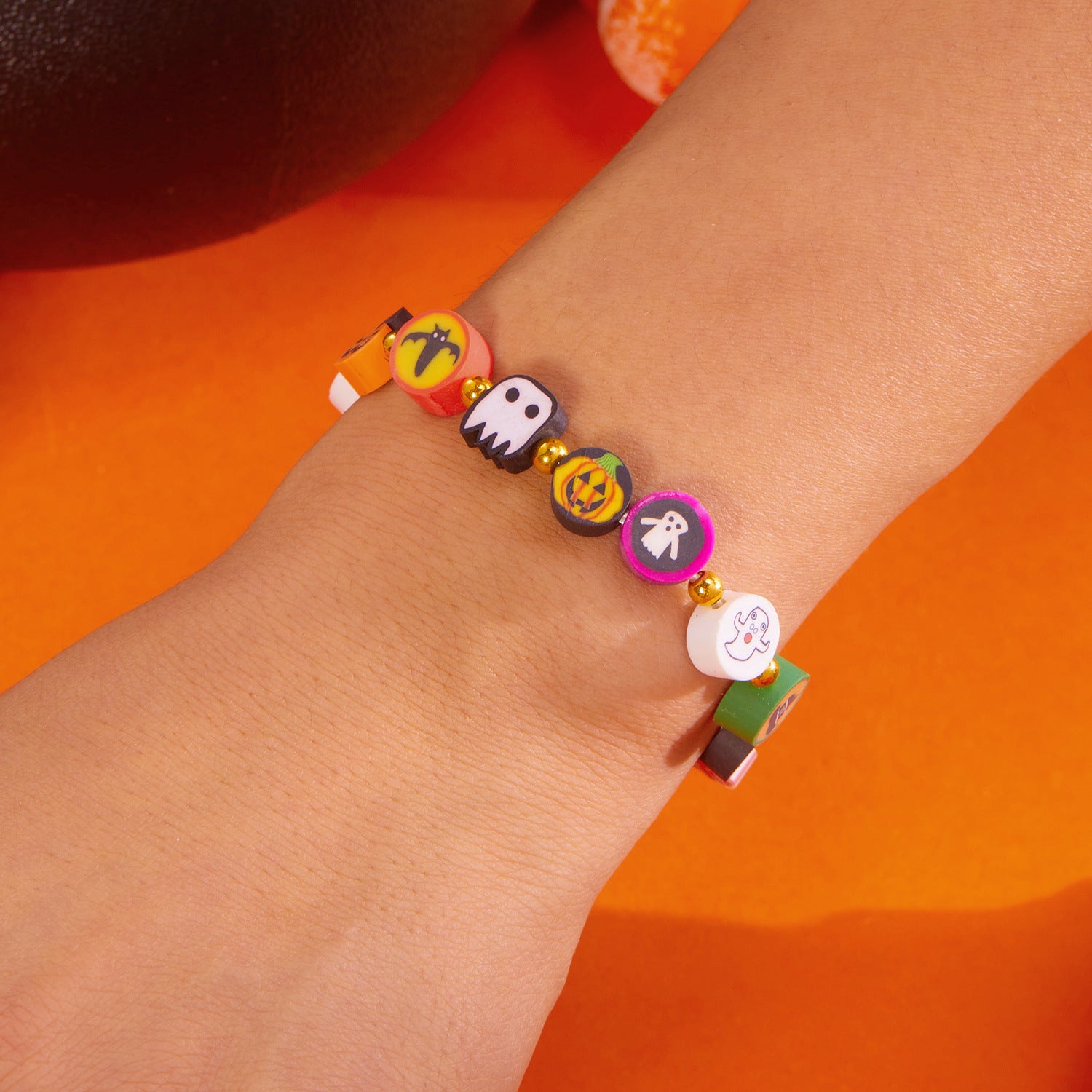 Wholesale   Pumpkin Ghost Cat Pumpkin Skull Contrasting Color Soft Bracelet