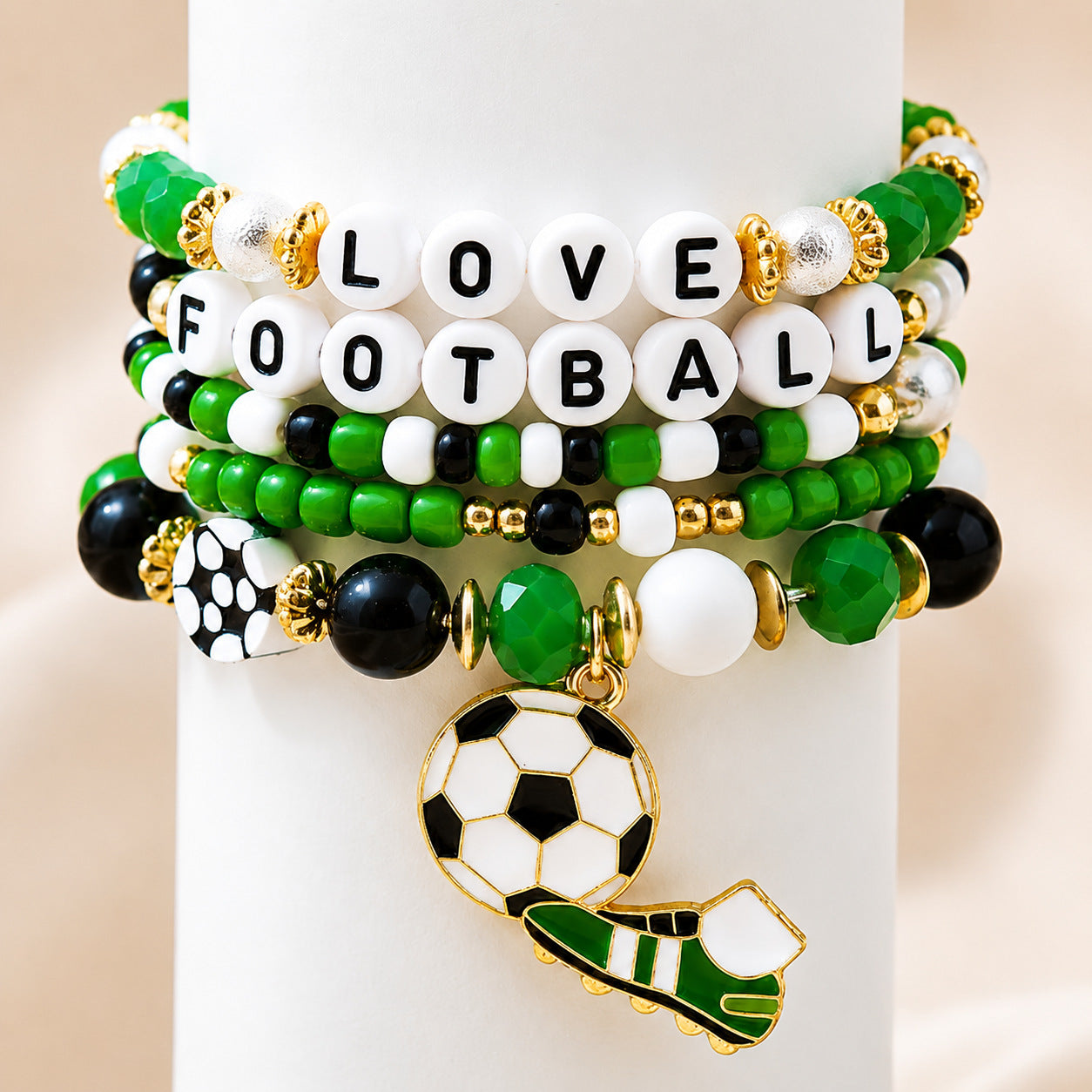Wholesale Natural Stone Handmade Beads Football Bracelet Set Trendy Fashion Accessory