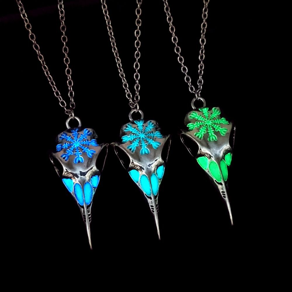 Wholesale  Retro Luminous Pendants Viking Crow Skull Eagle Beak Luminous Necklace