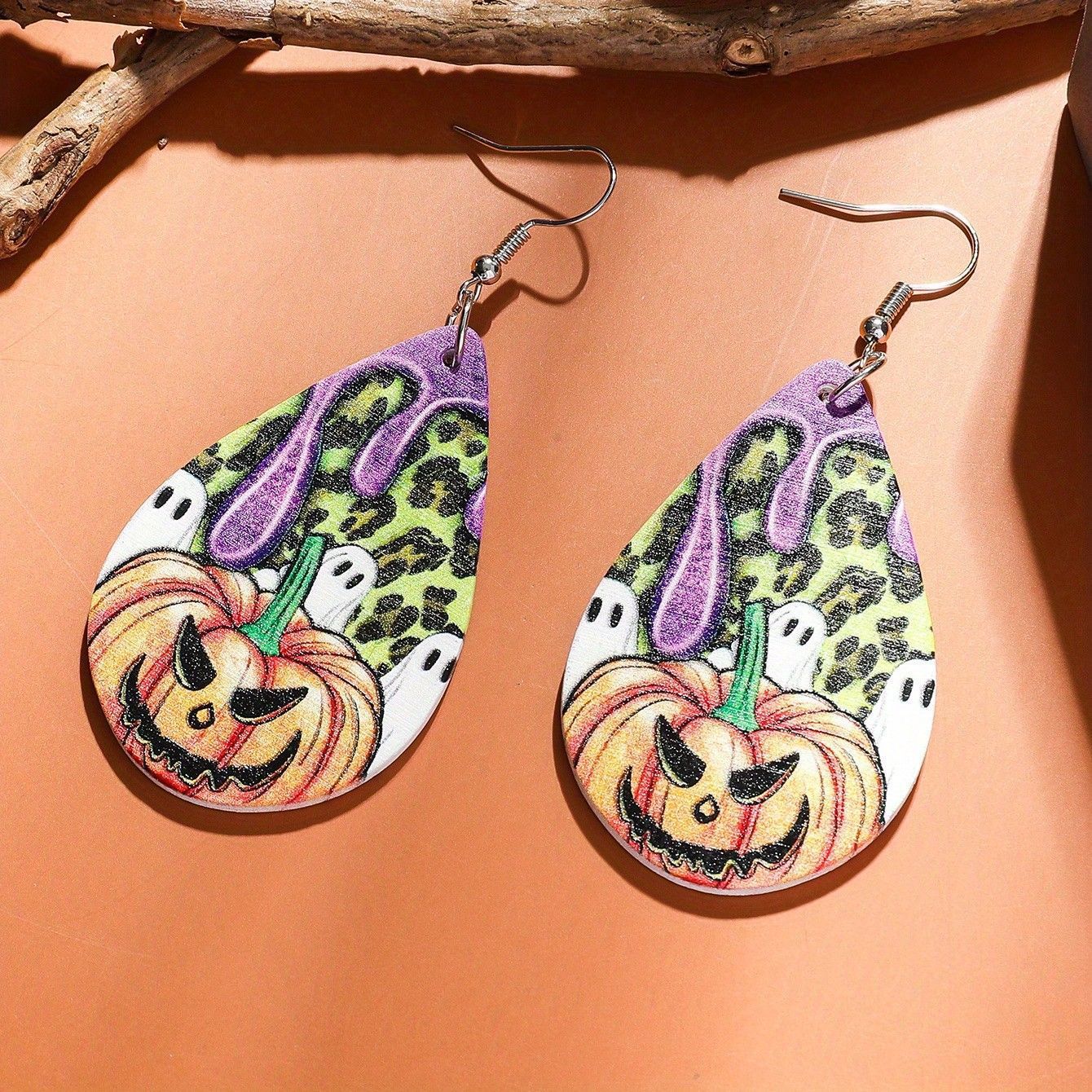 Wholesale  Acrylic Earrings Double-Sided Printed Ghost Cat Pumpkin Drop Earrings Party Gift