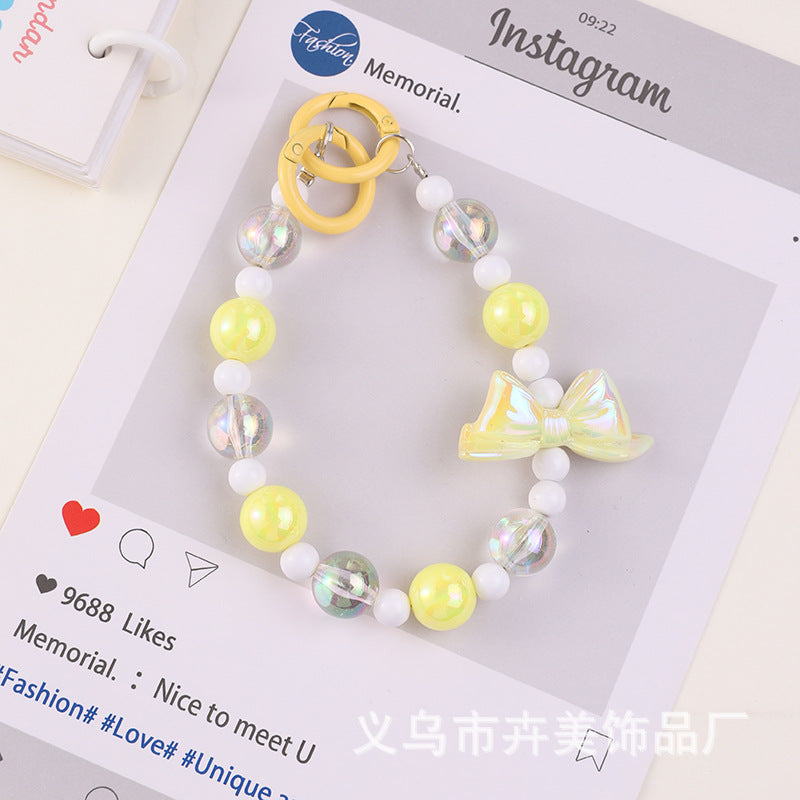 Wholesale Color-plated bow beaded mobile phone chain keychain