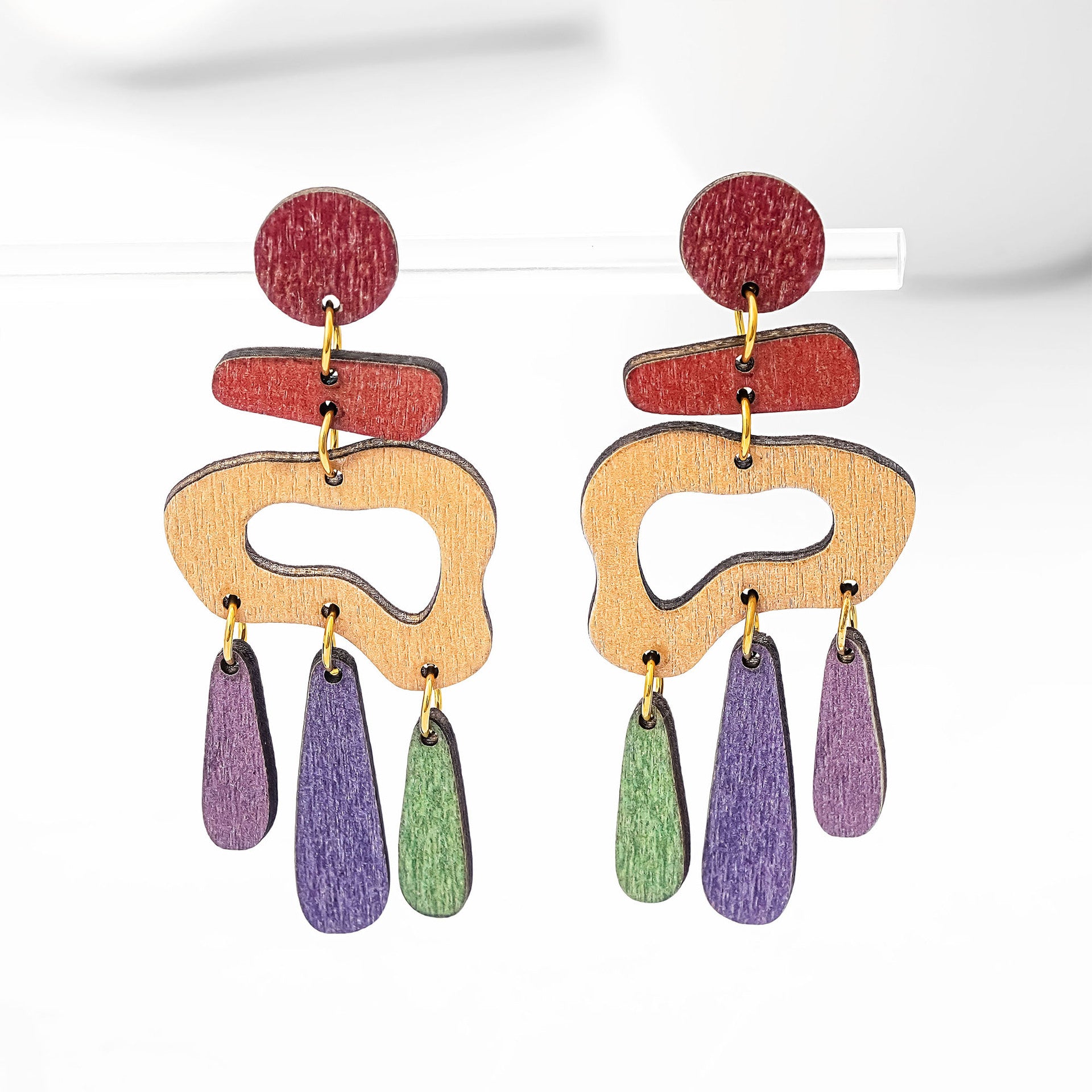 Wholesale  personality color irregular graphic stitching earrings