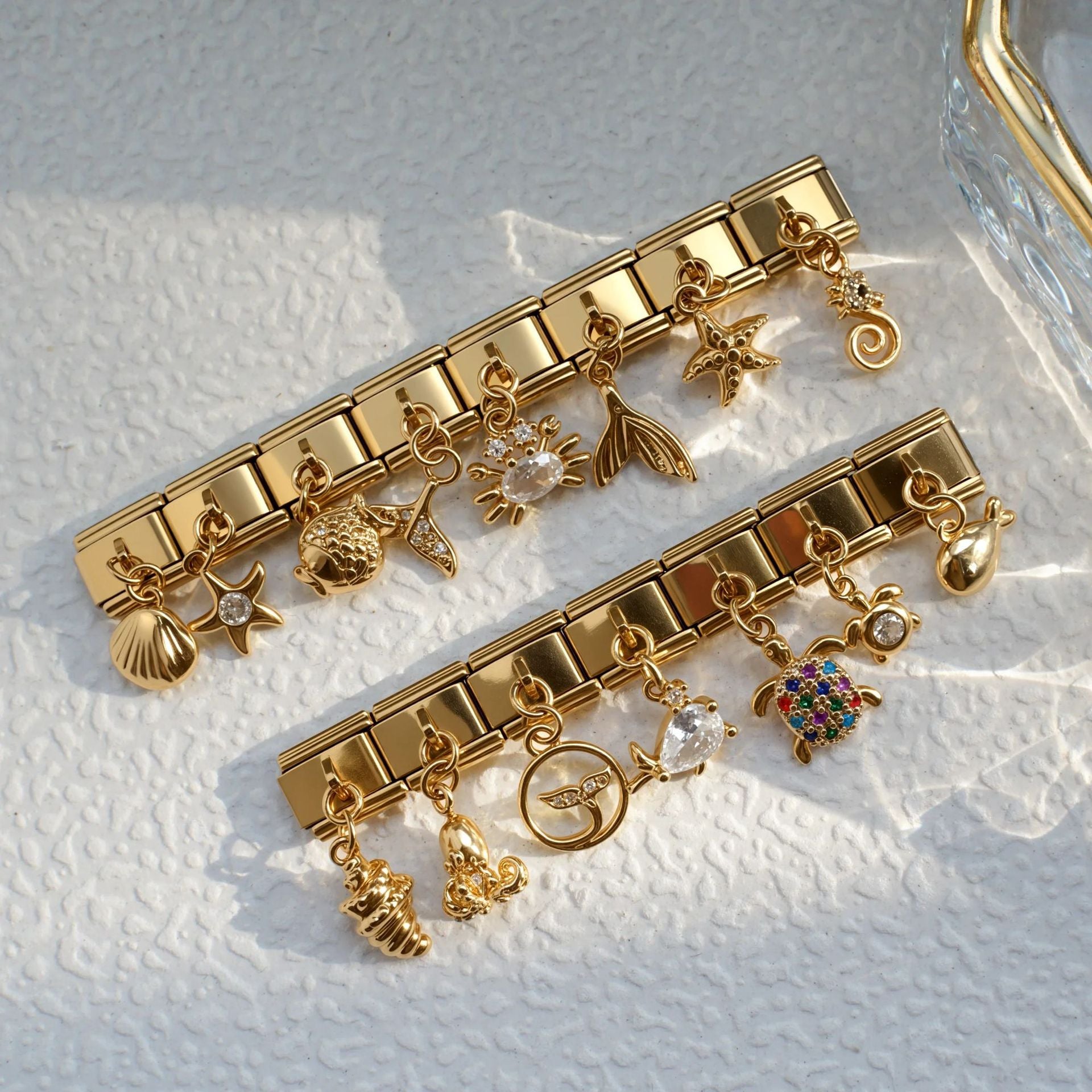 Wholesale Stainless Steel Gold Ocean Style Italian Charm Bracelet Unisex Elastic Jewelry Gift Everyday Wear